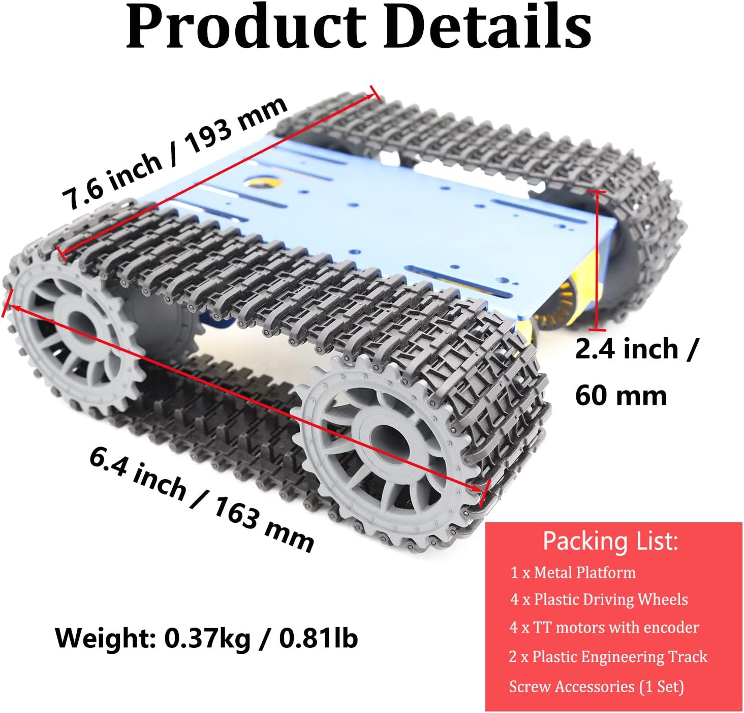 Robot Tracked RC Tank Chassis Kit with 4pcs DC TT Motors for Arduino UNO R3/ Raspberry Pie/STEAM Education, TT04 Metal Crawler Smart Tank Car Chassis Platform for Adults (Blue)