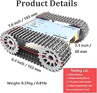 Vista 2 de Kit de chasis de tanque RC con 4 motores DC TT para Arduino UNO R3/Raspberry Pie/STEAM Education, TT04 Metal Crawler Smart Tank Car Chassis Platform