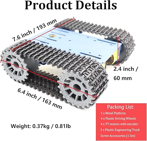 Miniatura 8 de Kit de chasis de tanque robótico inteligente de metal a control remoto con 4 motores DC TT para Arduino UNO R3/Raspberry Pie/STEAM, plataforma