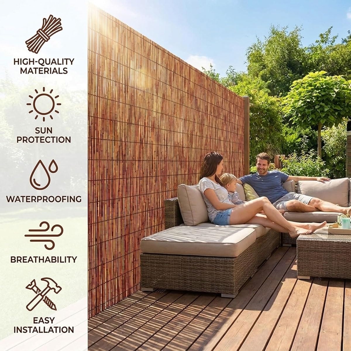 Arella in Bambù Naturale per Frangivista Balcone Terrazzo, Stuoia in Bambù Esterno Frangivento Ombreggiante 85% Anti-UV per Giardino Copertura Privacy Piscina, Marrone(122x610cm(4x20ft))