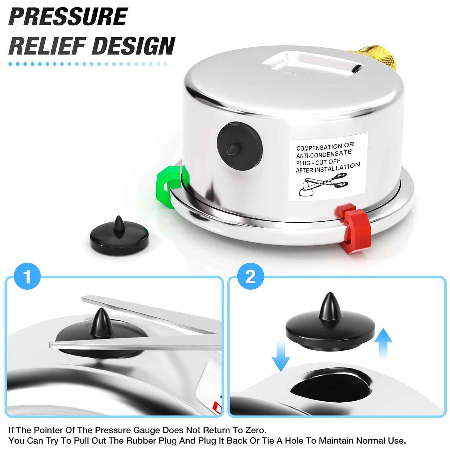 MEANLIN MEASURE 0~15Psi Stainless Steel Liquid Filled Pressure Gauge, 1/8" NPT 1.5" Luminous Dial, Glycerin Filled for Water Oil Air Lower Mount with 2PCS Snaps