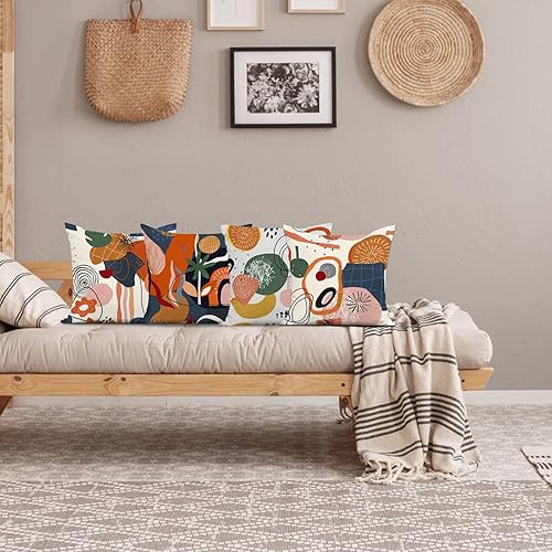 Miniatura 5 de Jartinle Fundas de almohada modernas de arte abstracto de mediados de siglo, 18 x 18 pulgadas, coloridas, estéticas, florales, bohemias,