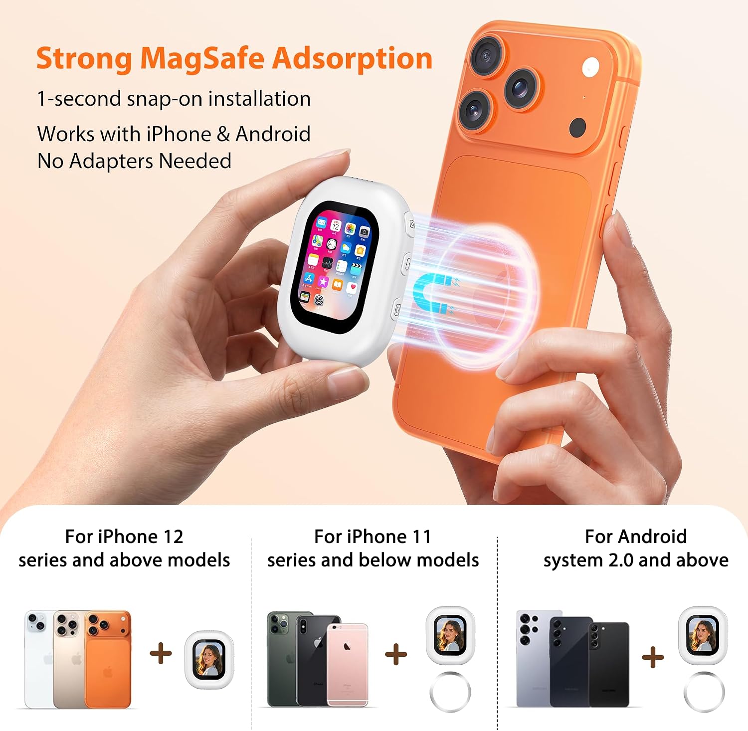 Wearable Magnetic Selfie Monitor Screen with Neck Lanyard & Remote, Real-Time Back Camera Monitor for Vlog, TikTok, YouTube & Live Streaming, Wireless & Wired Connection for iPhone & Android