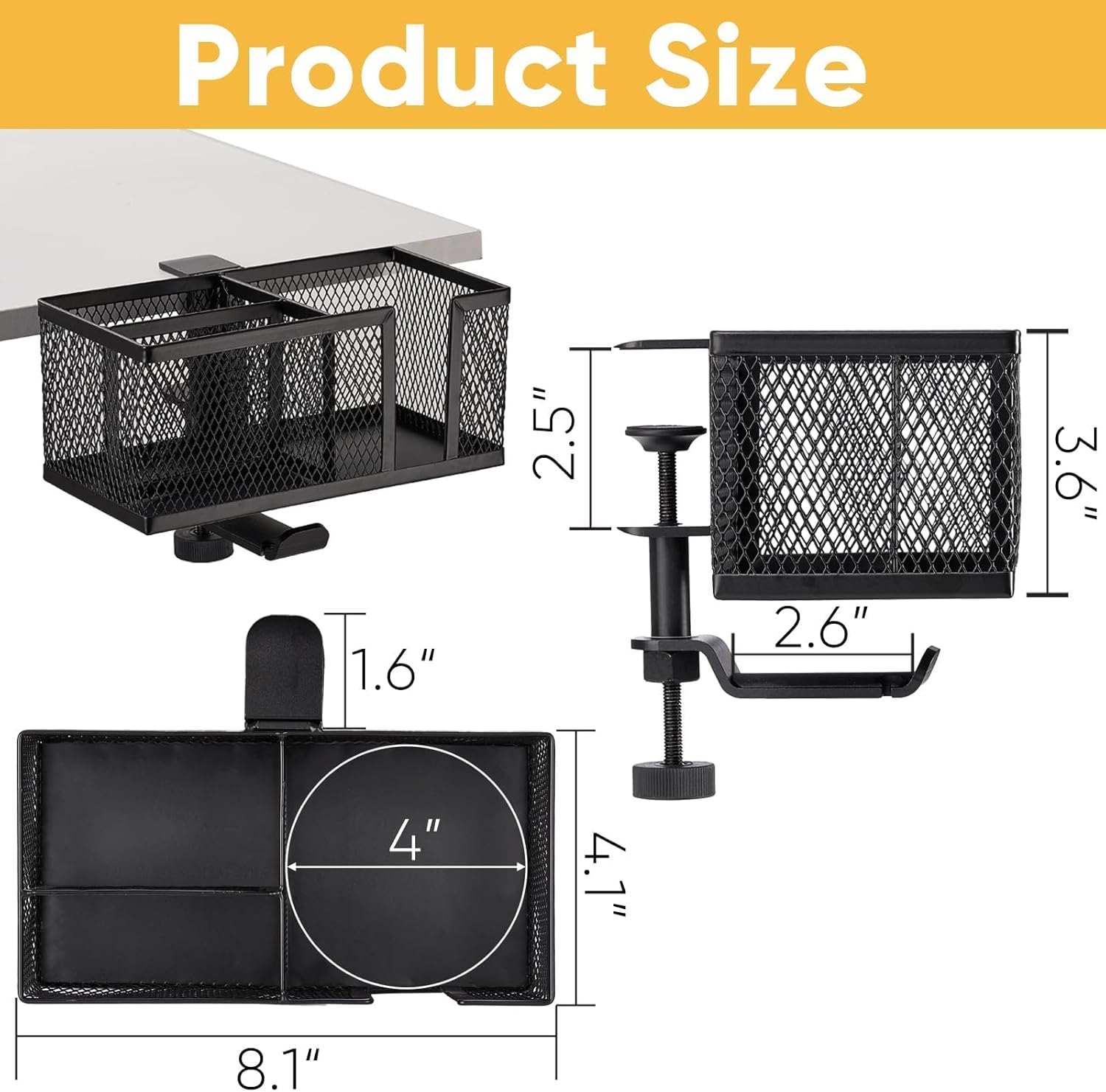 4 in 1 Metal Clip On Cup Holder Attachment for Gaming Desk or Table, Sturdy and Easy to Clamp, Attachable Anti-Spill Cup Holder for Salon Chair, Bedside, Water Bottles, Drinks, Headphones - Black - Image 7