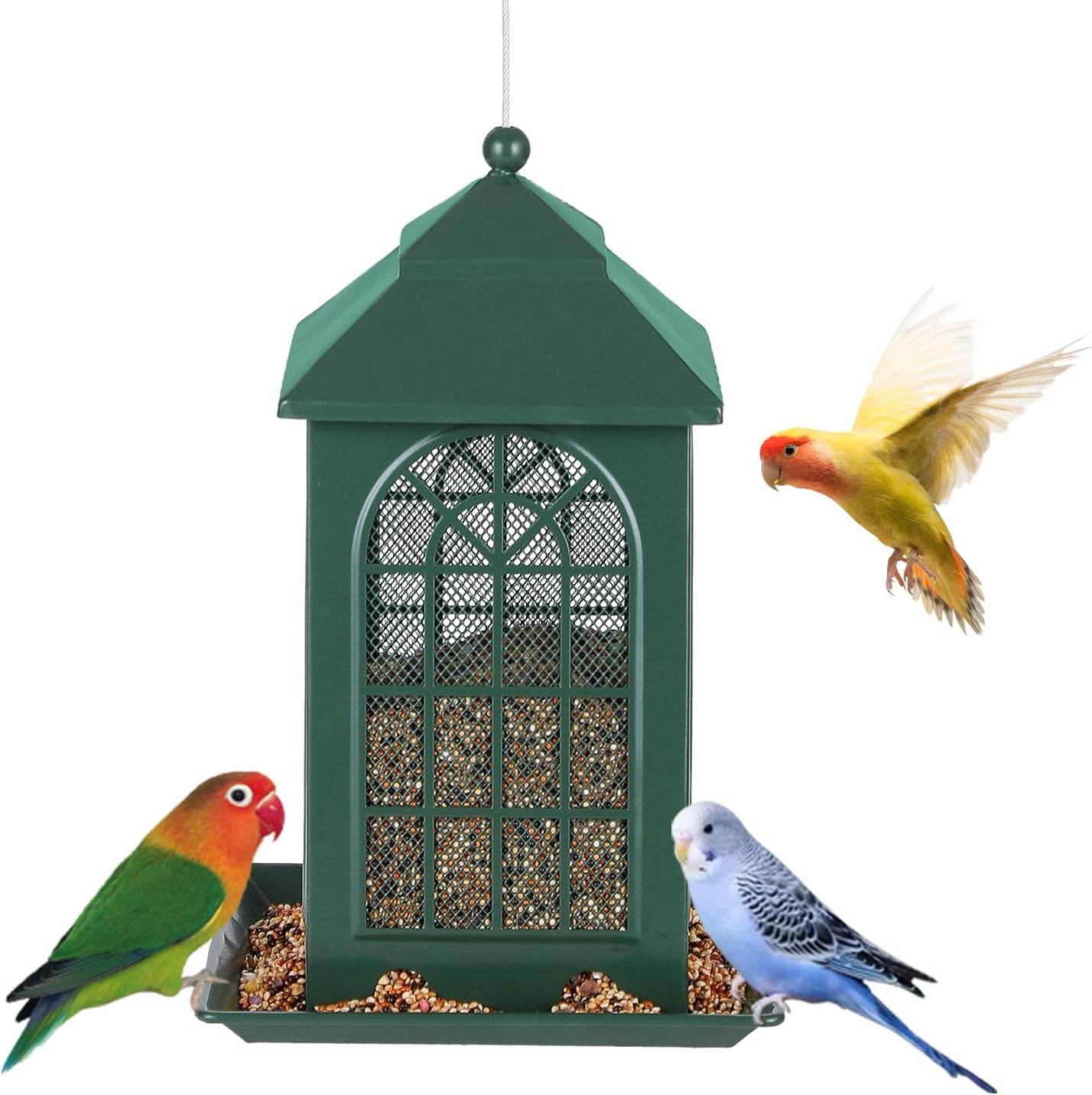 Bird Feeders for Outdoors Hanging Metal Wild Bird Feeder Large Capacity for Wild Cardinal,Finch,Blue Jay,Chickadee, Green