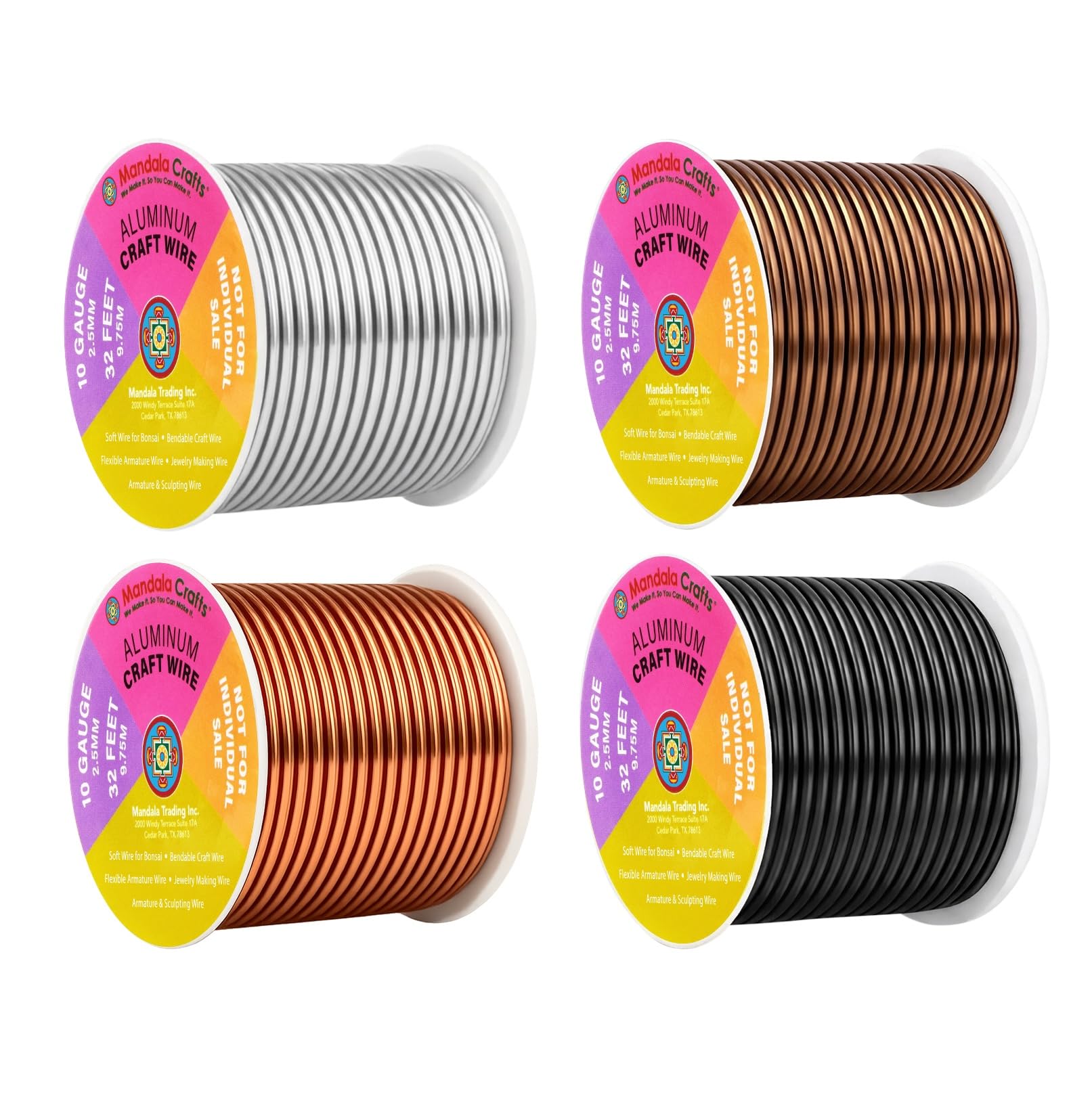 Mandala Crafts 10 Gauge Neutral Anodized Aluminum Craft Wire, 128 FT