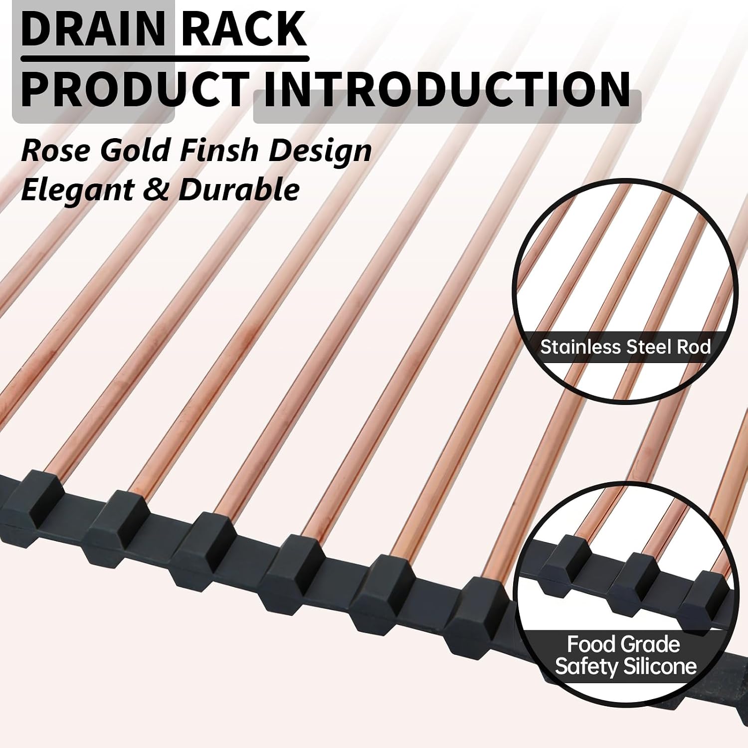 11.8"*17" Large Roll Up Dish Drying Rack Over The Sink Dish Drying Rack,Stainless Steel Multipurpose Foldable Dish Drying Rack with Anti-Slip Silicone for Kitchen Counter Drainer, Rose Gold