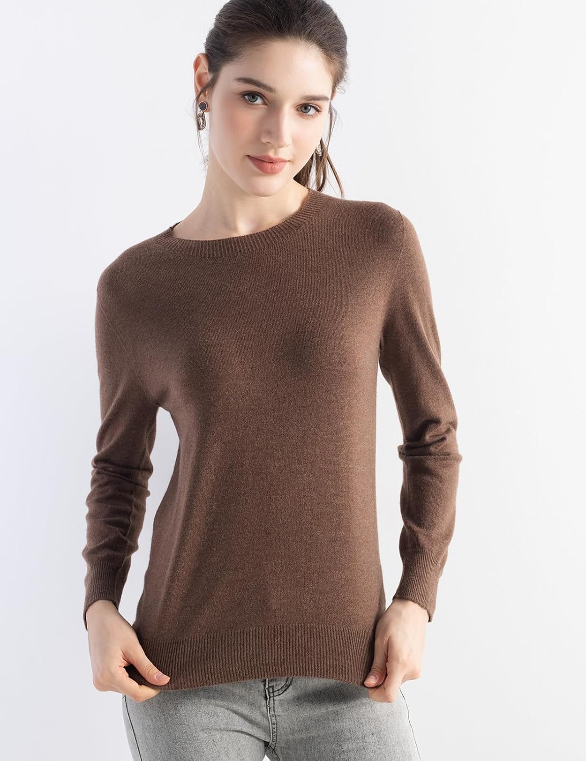 Women's Merino Wool Blend Sweater Fall Winter Crew Neck Long Sleeve First-Line Ready to Wear Seamless Knit Sweater - Image 5
