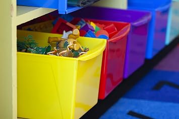 Storex Extra-Large Book Bin, Interlocking Plastic Organizer for Home, Office and Classroom, Teal, 6-Pack (71134U06C)