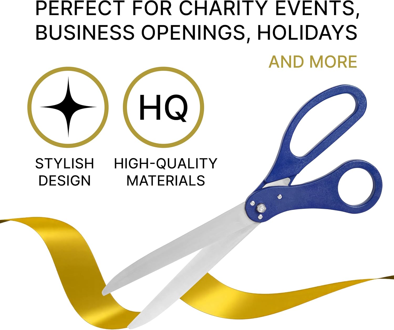 Big Ribbon Cutting Ceremony Kit - Oversize Blue Scissors for Ribbon Cutting 25 Inch Gold Ribbon for Grand Opening and Box for Special Events Business Opening Inaugurations