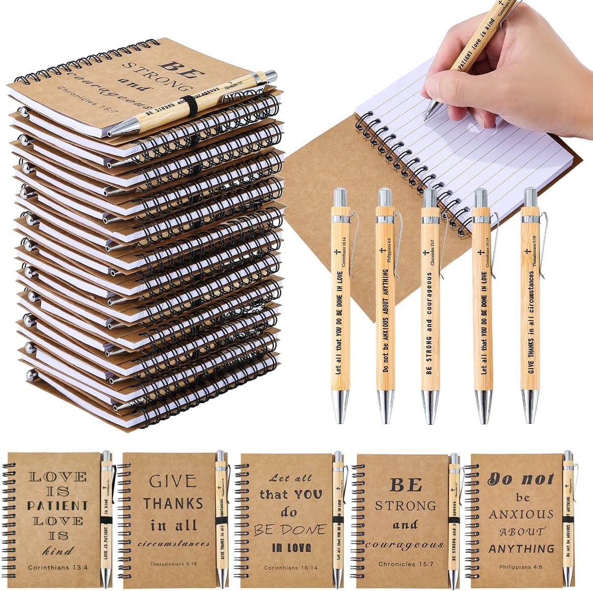 zjdbset 30 Sets Christian Gifts Bulk Christian Spiral Notebooks Prayer Journal with Bamboo Pens Inspirational Bible Notepad for Church Members Women Staffs Volunteers Appreciation Gifts