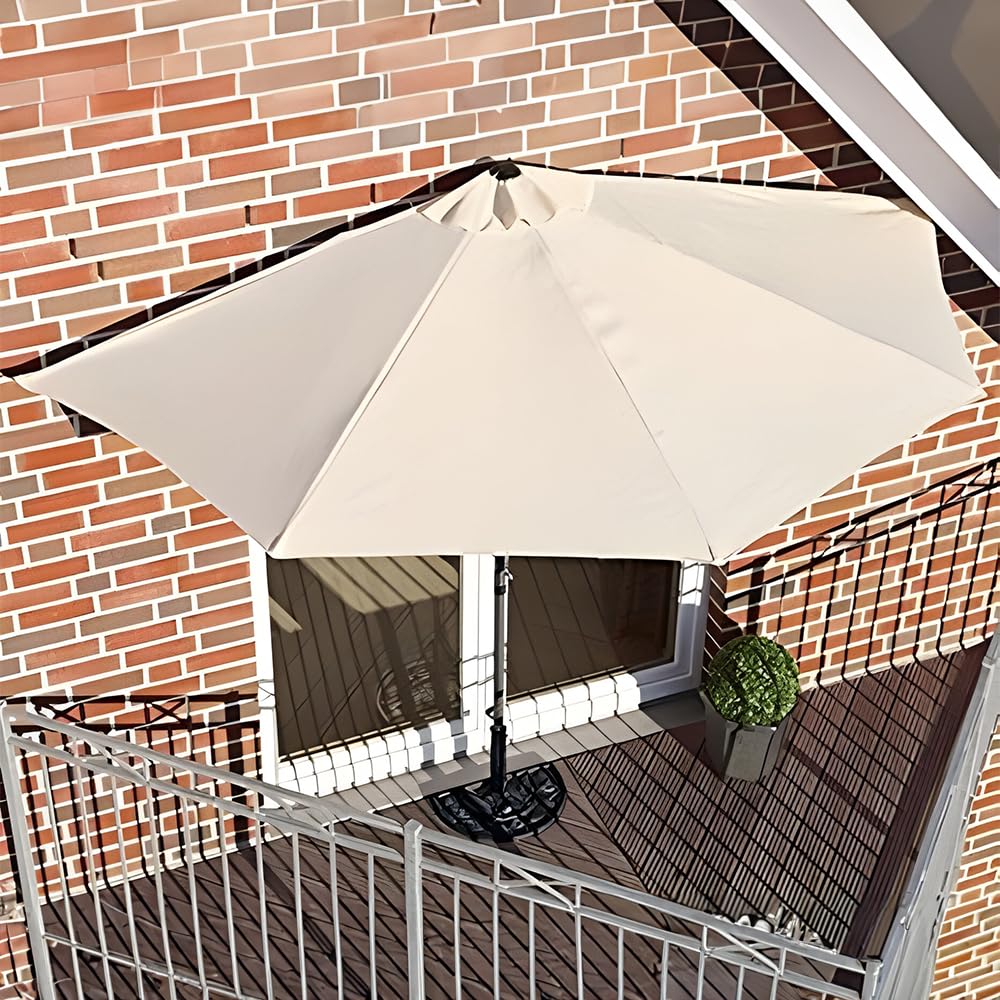 Ombrellone Mezzaluna 300x150x250h da Muro e Parete Palo Ø38 mm - Salvaspazio, Terrazzo, Balcone, Manovella, Protezione UV, Parasole, Idrorepellente - Base Inclusa