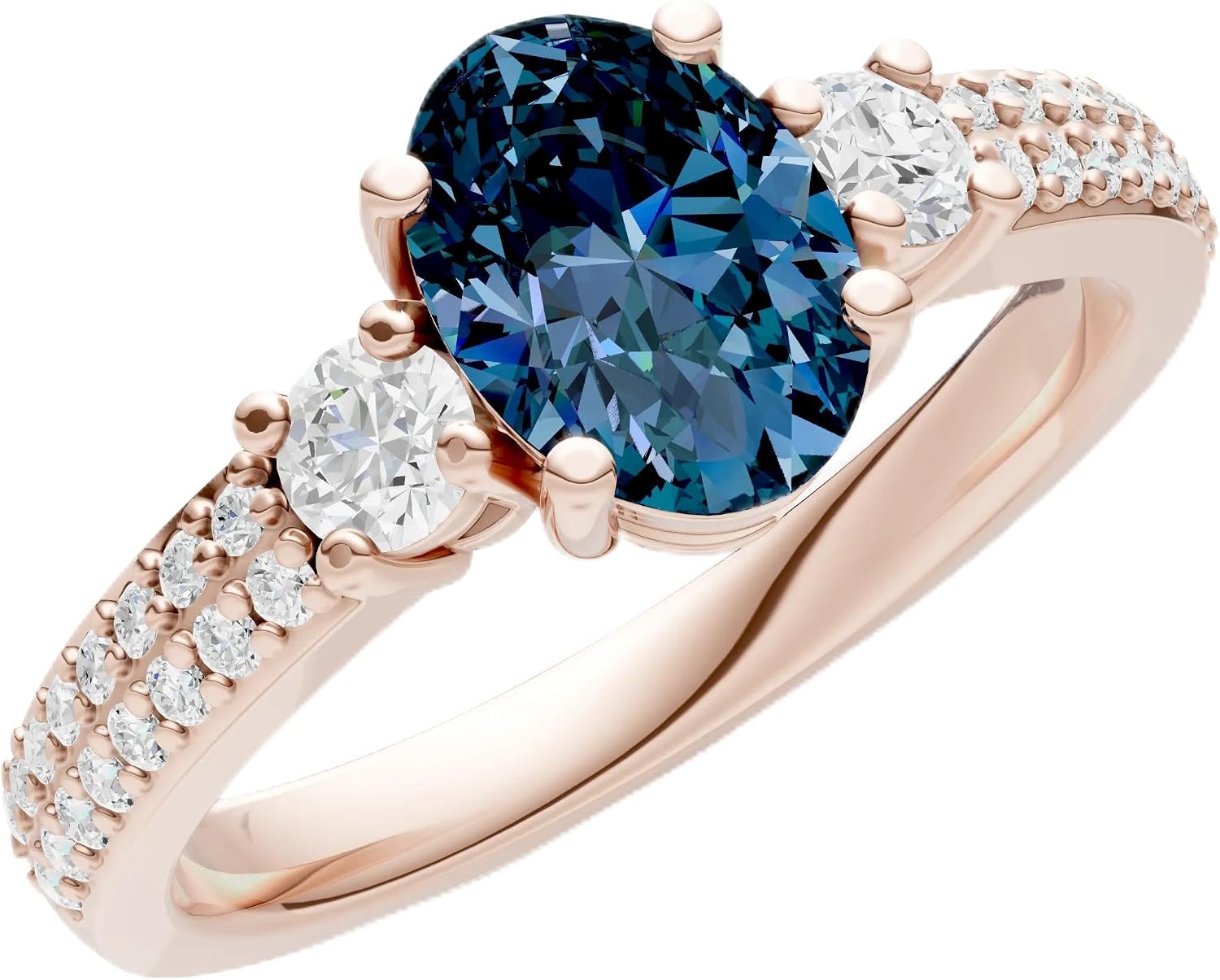 PEORA Oval Cut Alexandrite Classic Band Available in Solid 10K, 14K or 18K Ring – White, Yellow or Rose Gold