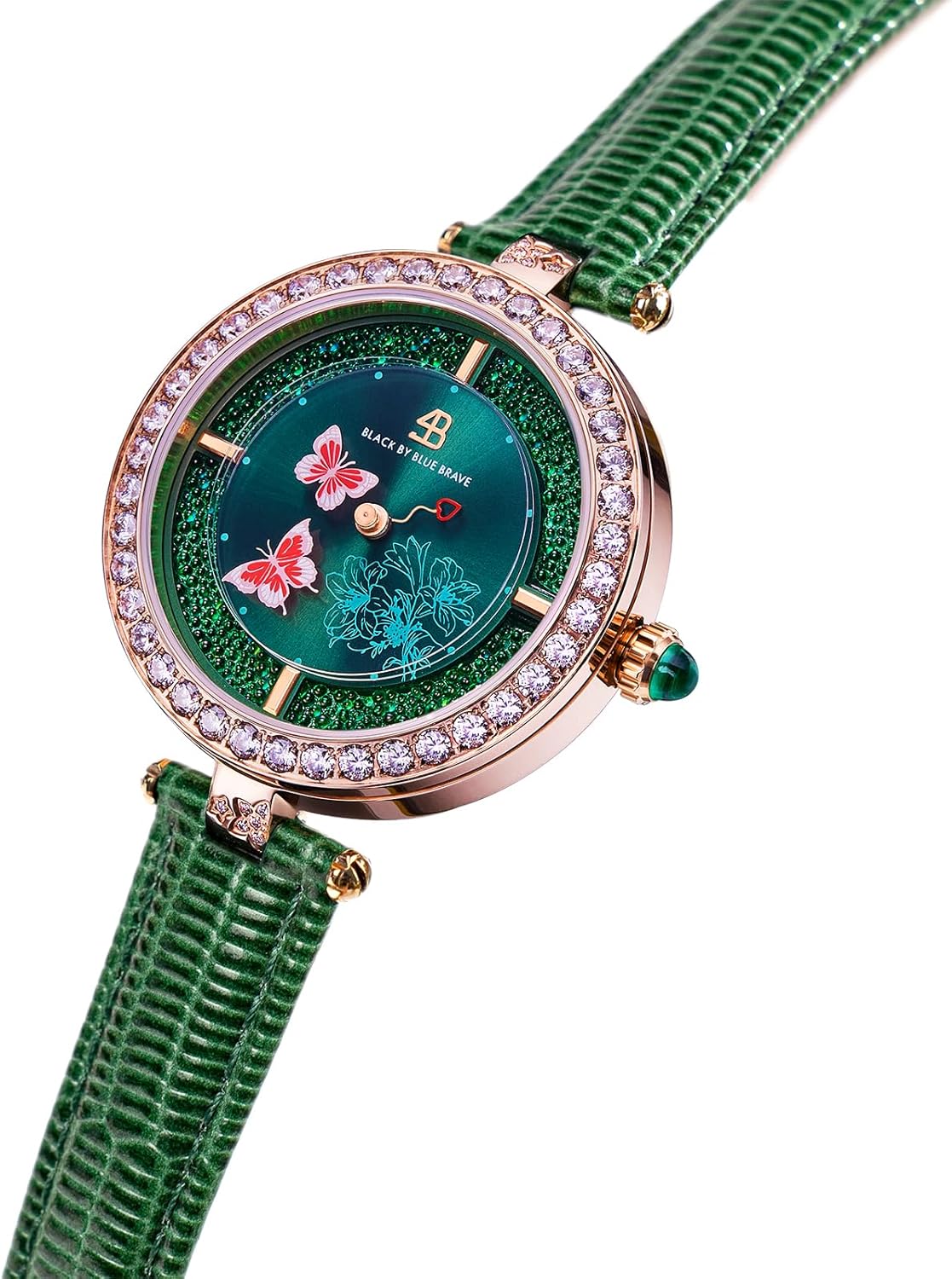 Women's Watch Butterfly Watches for Women Moving Butterflys Hands with Genuine Leather Strap Bee Watches for Women BLACK BY BLUE BRAVE Butterfly Lovers, Sapphire Crystal Glass combining Cubic Zirconia Stones and 3.5mm Synthetic Crystal Women's Wrist Watch - Image 5