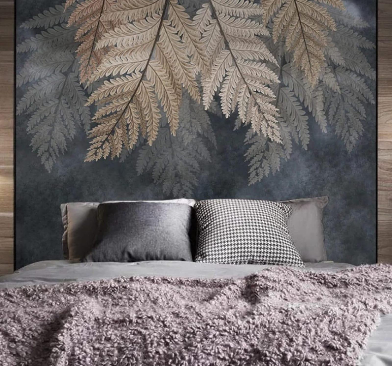 XLMING Retro Hand Drawn Art Plants Leaves 3D Wallpaper Luxury Silk Study Dining Feature Sofa Grey Bedroom Living Room Tv Decorative Wall-350cm×256cm