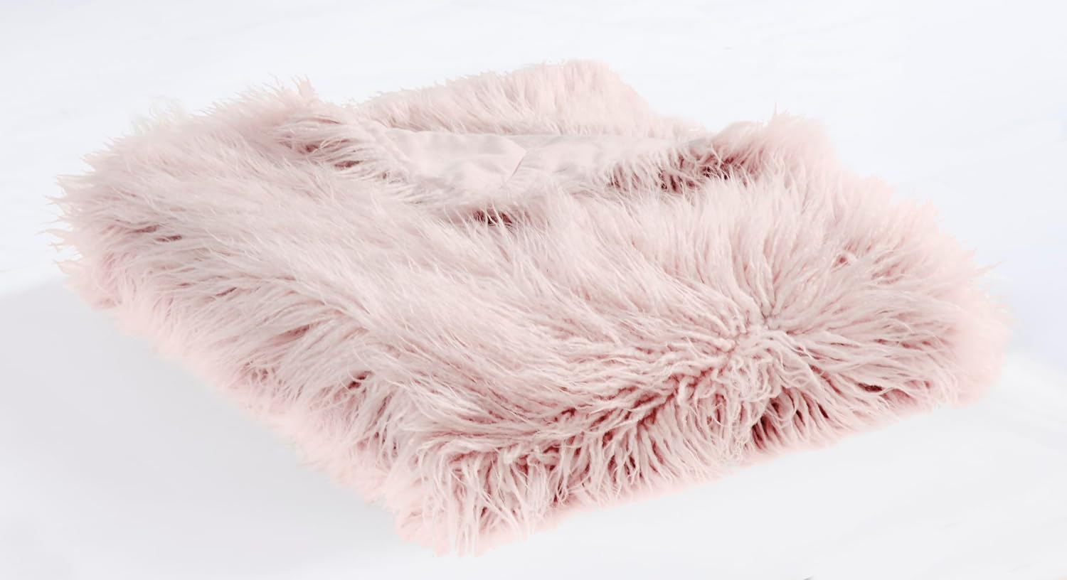 HiEnd Accents Mongolian Sheep Lamb Faux Fur Fluffy Throw, 50x60 inch, Blush Pink Solid Color, Soft Cozy Fuzzy Warm Luxury Blanket, Modern Rustic Style