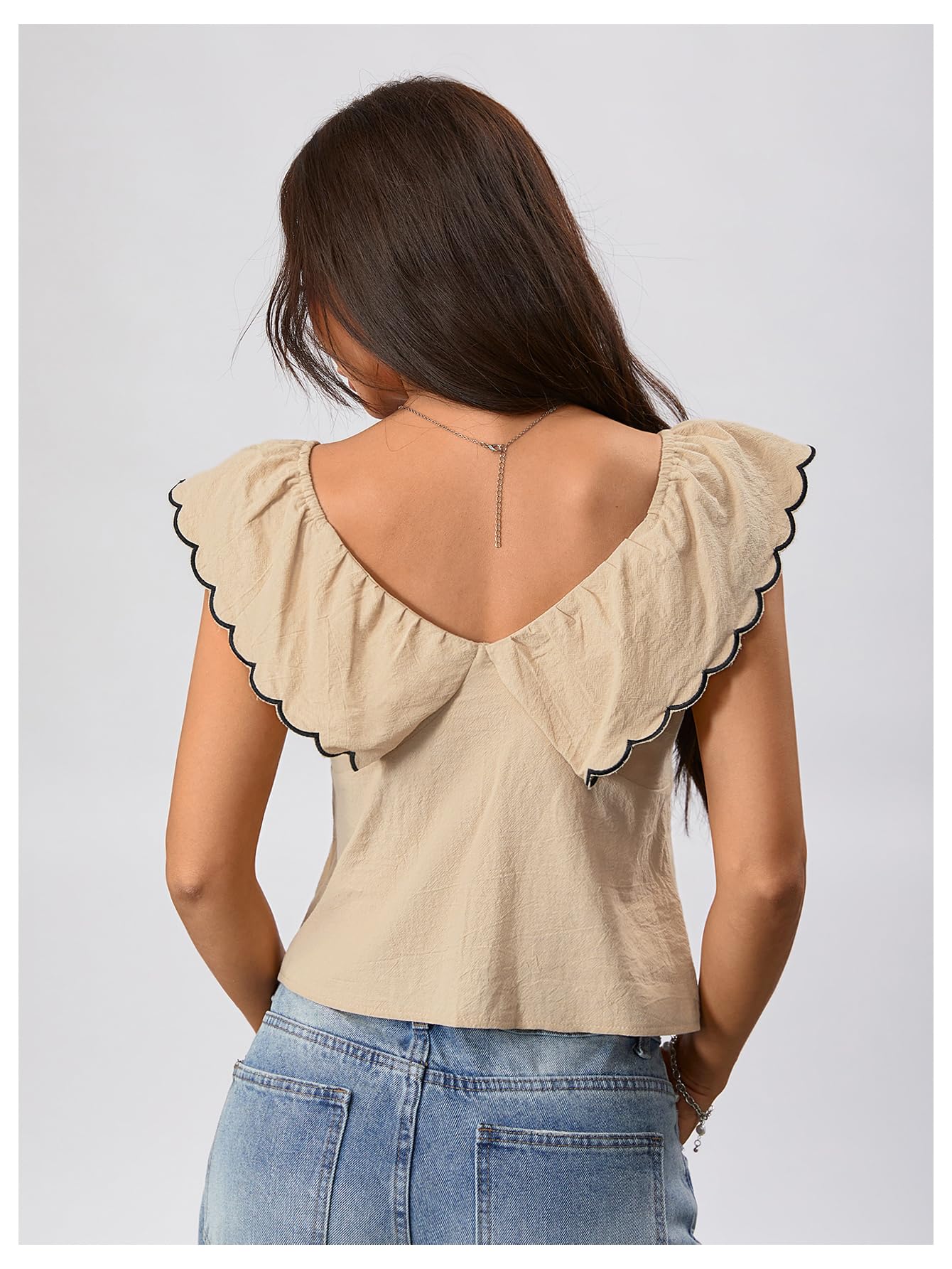 MakeMeChic Women's Bow Tie Front Sweetheart Blouse Ruffle Cap Sleeve Dressy Crop Tops