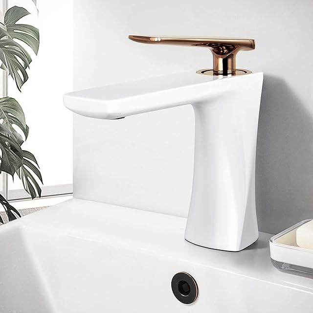 JOMOLA White Basin Mixer Tap with Single Handle Bathroom Vanity Sink Faucet Hot and Cold Lavatory Tap Wash Basin Faucet Brass