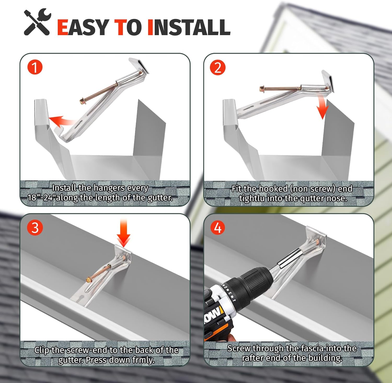 100 Pack Gutter Hangers, Gutter Hangers 5 Inch, Rain Gutter Hangers, Heavy Duty Gutter Hangers with a Pre Inserted Rust Resistant Screw, Hidden Gutter Hangers for 5" K Style Aluminum Gutters