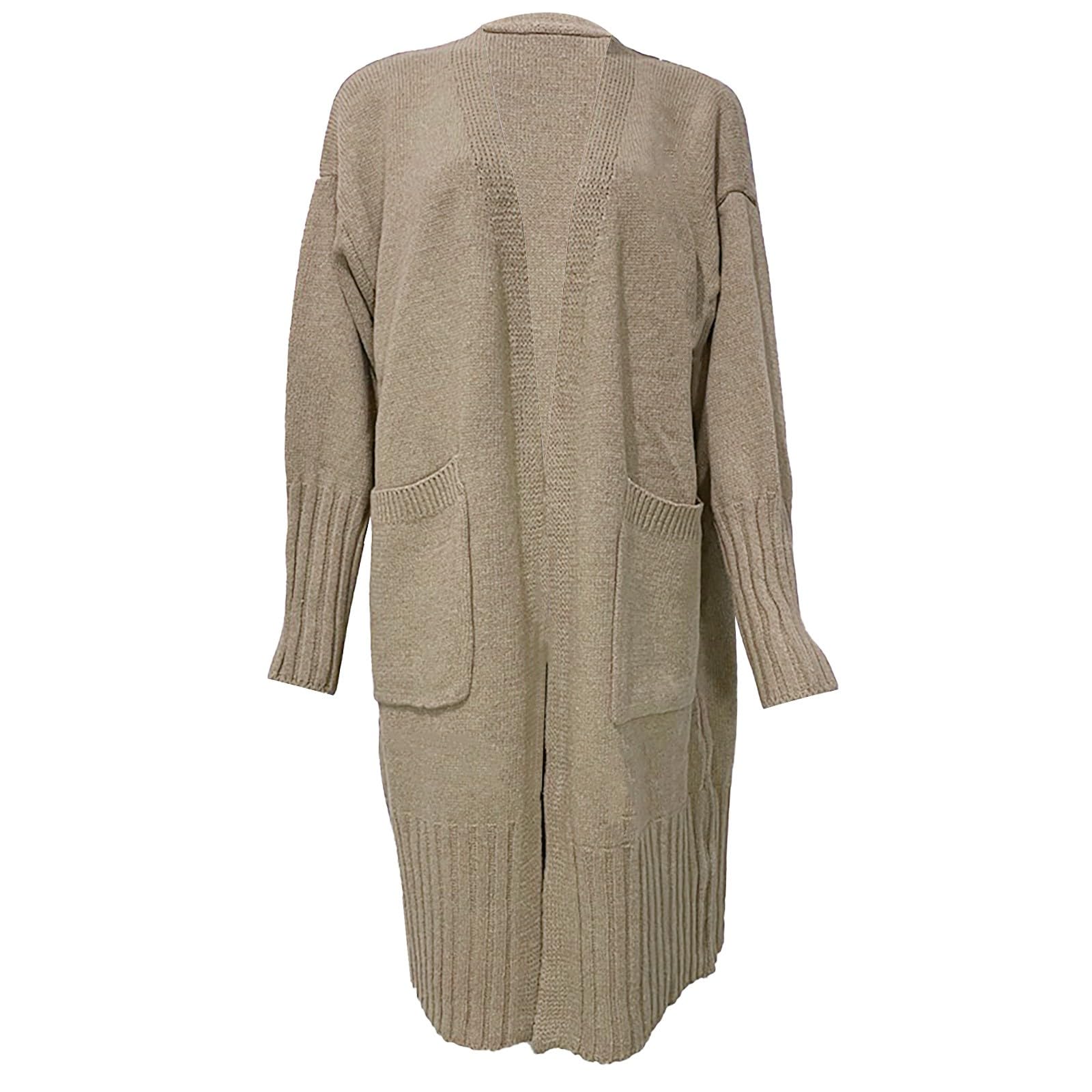 Cárdigan largo de punto para mujer, cárdigan de punto para mujer, talla grande, cuello en V, frente abierto, cárdigan de punto de manga larga, cárdigan de punto con bolsillos, holgado, casual