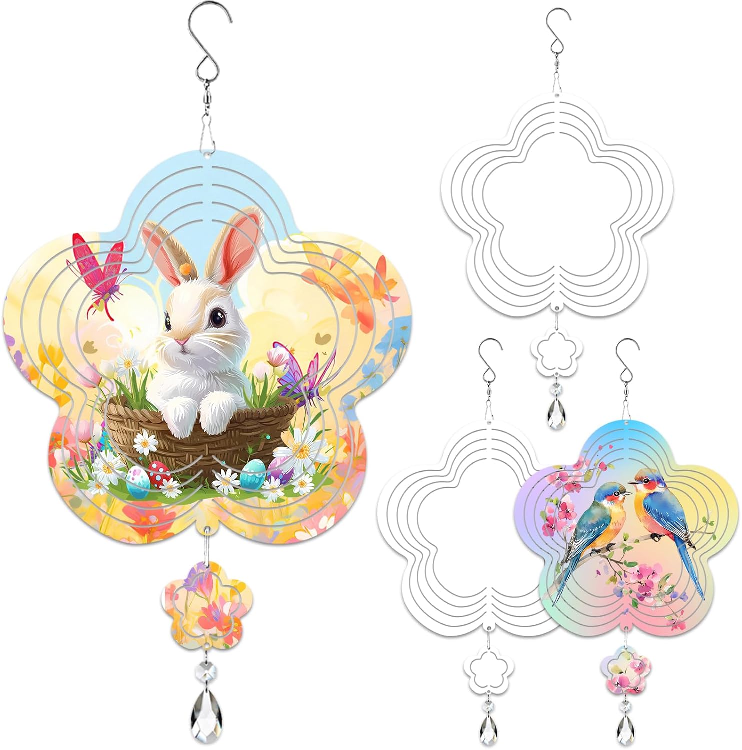 4Pack 8inch Sublimation Wind Spinner Blanks 3D Aluminum Metal Wind Sculpture Kinetic Spinners for Yard and Garden Indoor Art Ornaments Hanging Decoration (Petal Flower)