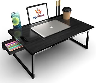 SOLAIM Foldable Wooden Mini Laptop Table for Bed, Study Table with Drawer, Tablet/Mobile Holder for Kids & Adults-> (B-COT... Price In India