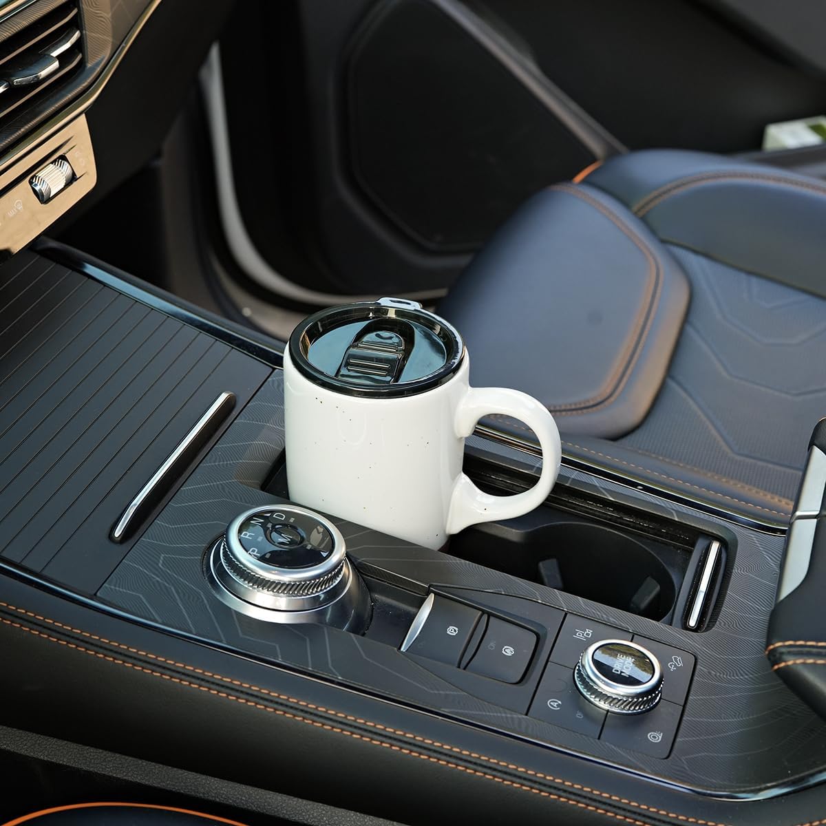 Bosmarlin Ceramic Travel Coffee Mug with Handle and Lid, 18 oz, Portable Coffee Cup for Car Cup Holder, Microwave and Dishwasher Safe (White) image 5