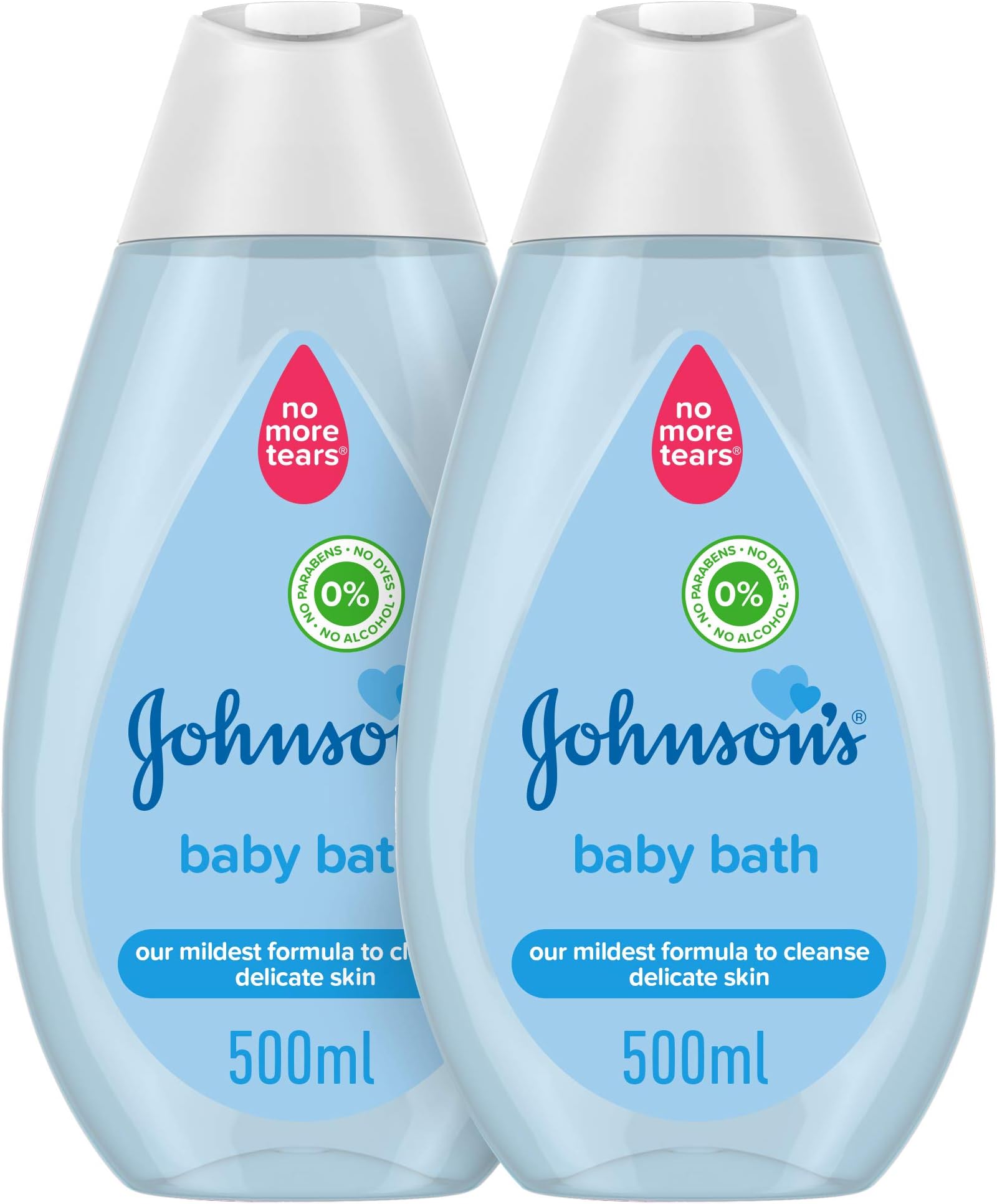 Bath, Gentle Cleansing and Moisturising Formula for Soft, Healthy Skin, 500ml, Pack of 2, Paediatrician-Tested, Dermatologically Approved, No More Tears, Fragrance-Free