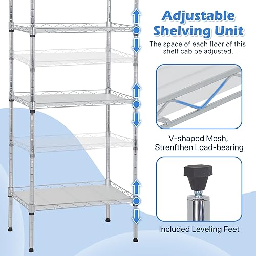 Miniatura 5 de Dkelincs Estantería de alambre de 4 niveles de 18 pulgadas de largo x 12 pulgadas de ancho x 44 pulgadas de alto, estante de alambre ajustable de
