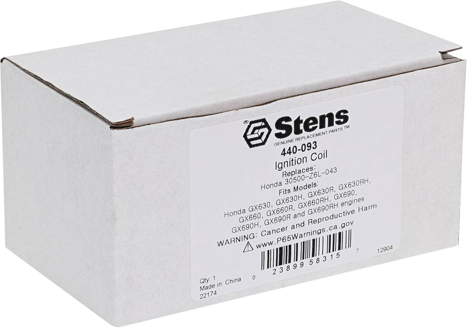 Stens 440-093 Ignition Coil Compatible With/Replacement For Honda GX630, GX630H, GX630R, GX630RH, X660, GX660R, GX660RH, GX690, GX690H, GX690R and GX690RH engines 30500-Z6L-033, 30500-Z6L-043