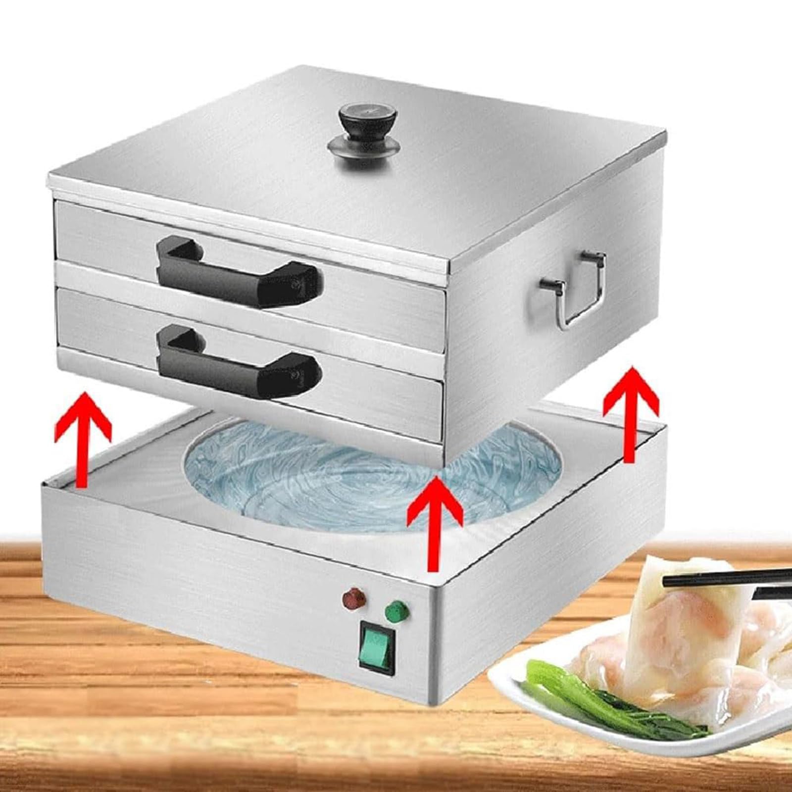 Macchina elettrica a vapore per involtini di pasta di riso, design a 2 livelli per ricette fatte in casa Chang Fen e panini, soluzione di cottura efficiente
