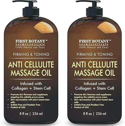 Miniatura 6 de First Botany, Aceite de masaje anticelulítico infundido con colágeno y células madre, tratamiento natural para celulitis y estrías para hombres y