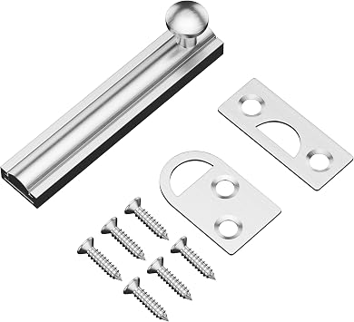 3 Inch Solid Brass Surface Bolt, Heavy Duty Concealed Slide Surface Door Bolt, Slide Bolt Latch French Door Lock with Screws for Windows Cabinet Wooden Fence Yard, Brushed Silver, 1 Pack