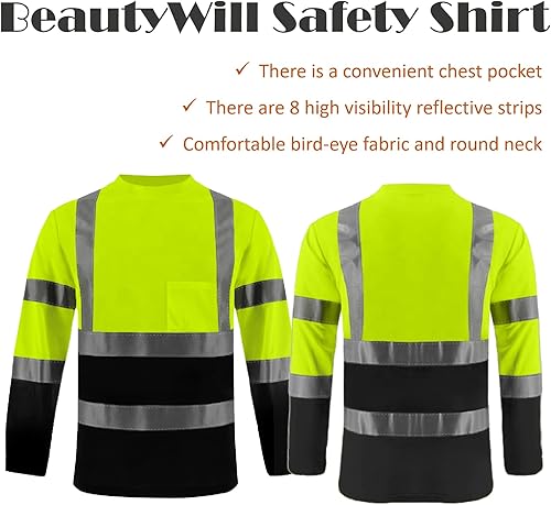 Miniatura 2 de BeautyWill Camisas de alta visibilidad de manga larga clase 2 reflectantes ANSI con bolsillo camisas de seguridad para hombres y mujeres