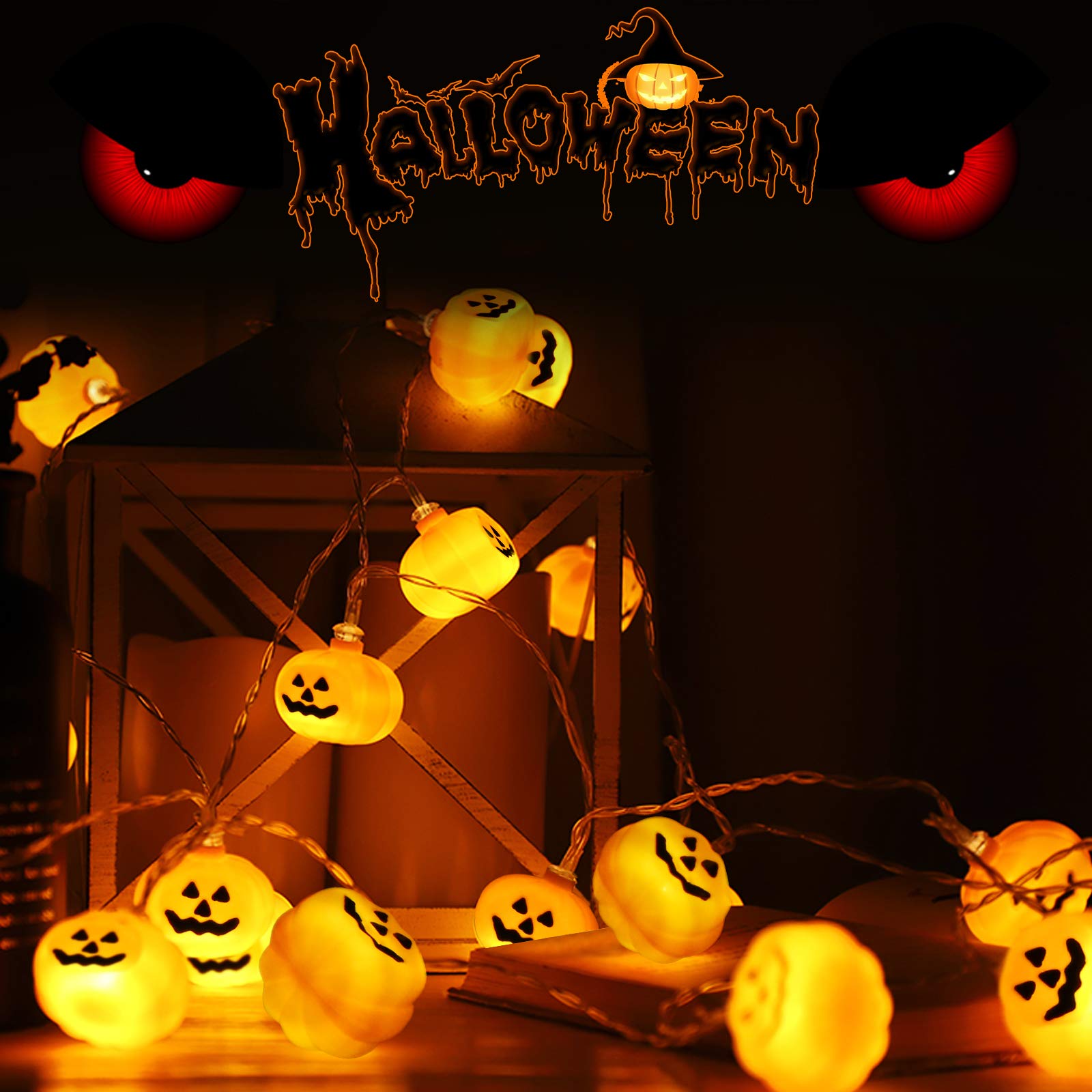 Guirlande Lumineuse Halloween 20 LED 3m - À Piles, Motifs Citrouille, Fantômes, Pour Déco Intérieur/extérieur