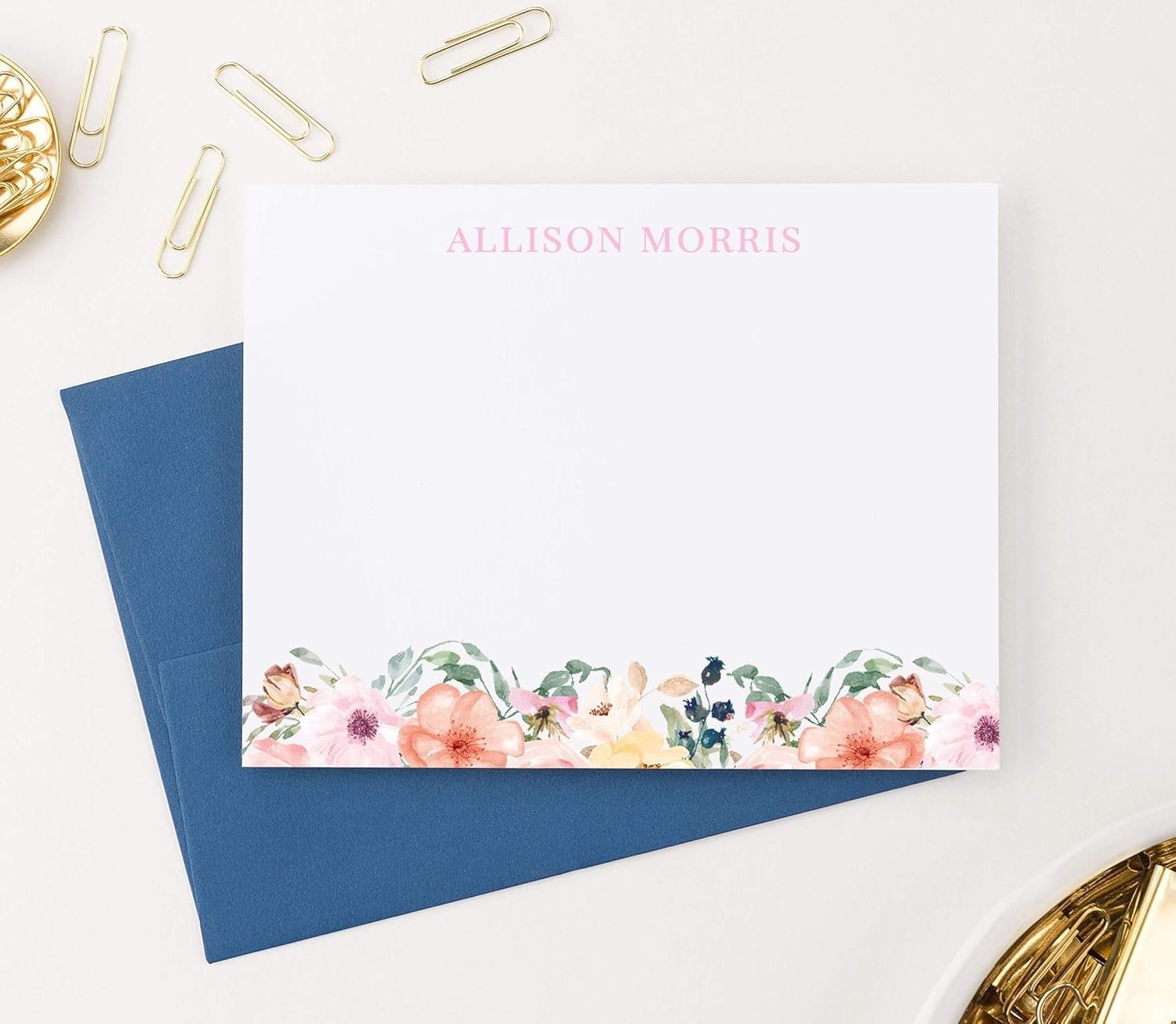 Floral Personalized Stationery Note cards, Personalized Stationary for Women, Your choice of Colors and Quantity