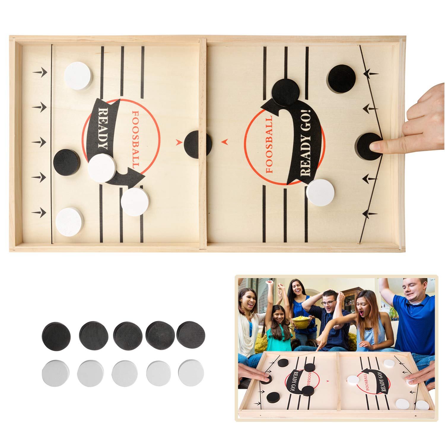 Large Size Fast Sling Puck Game Board Foosball Slingshot Wooded Hockey Game Foosball Sling Puck Fastrack for Adult and Kid Ready Go Big Slingpuck Board Game for Child and Adult.