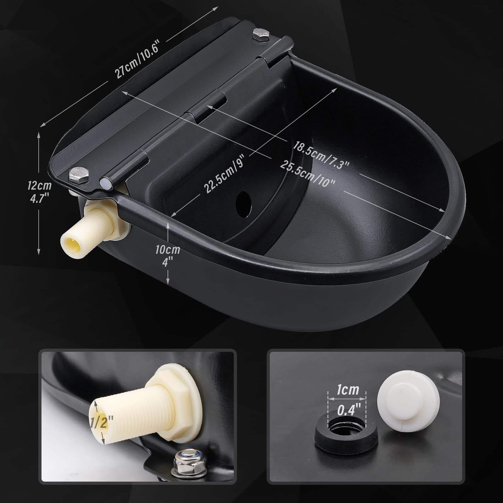 Abreuvoir Automatique pour BéTail avec Flotteur, Abreuvoir en Acier Inoxydable avec Trou de Drainage pour Chevaux, Bovins, Moutons, Porcs, Alpagas et Abreuvoirs pour Chiens
