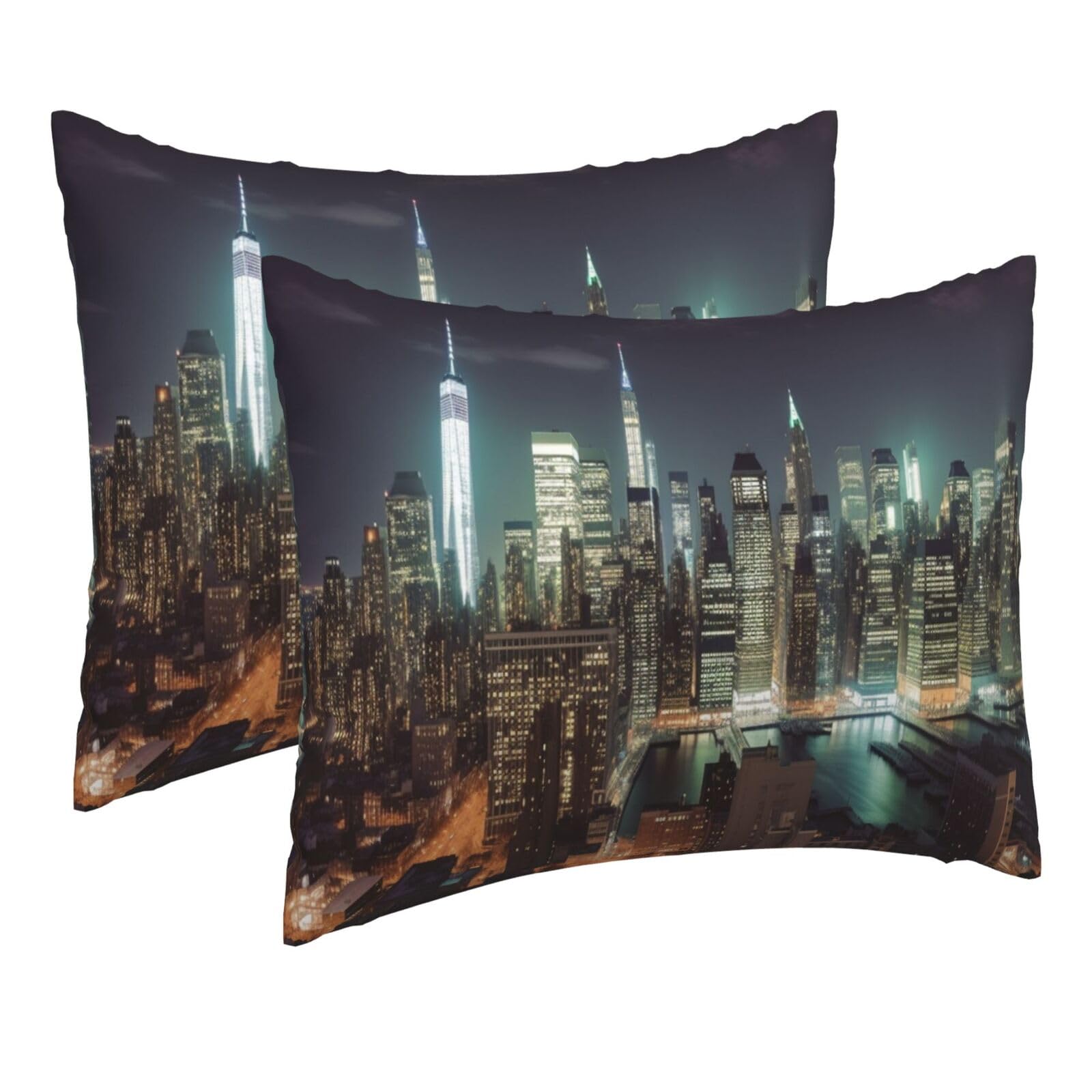 2 Pack Pillow Cases with Hidden Zipper, Soft Breathable Pillow Covers for Hair and Skin, New York City Pillowcases 16"x20" Bed Pillow Protectors Cover for Sleeping Gifts
