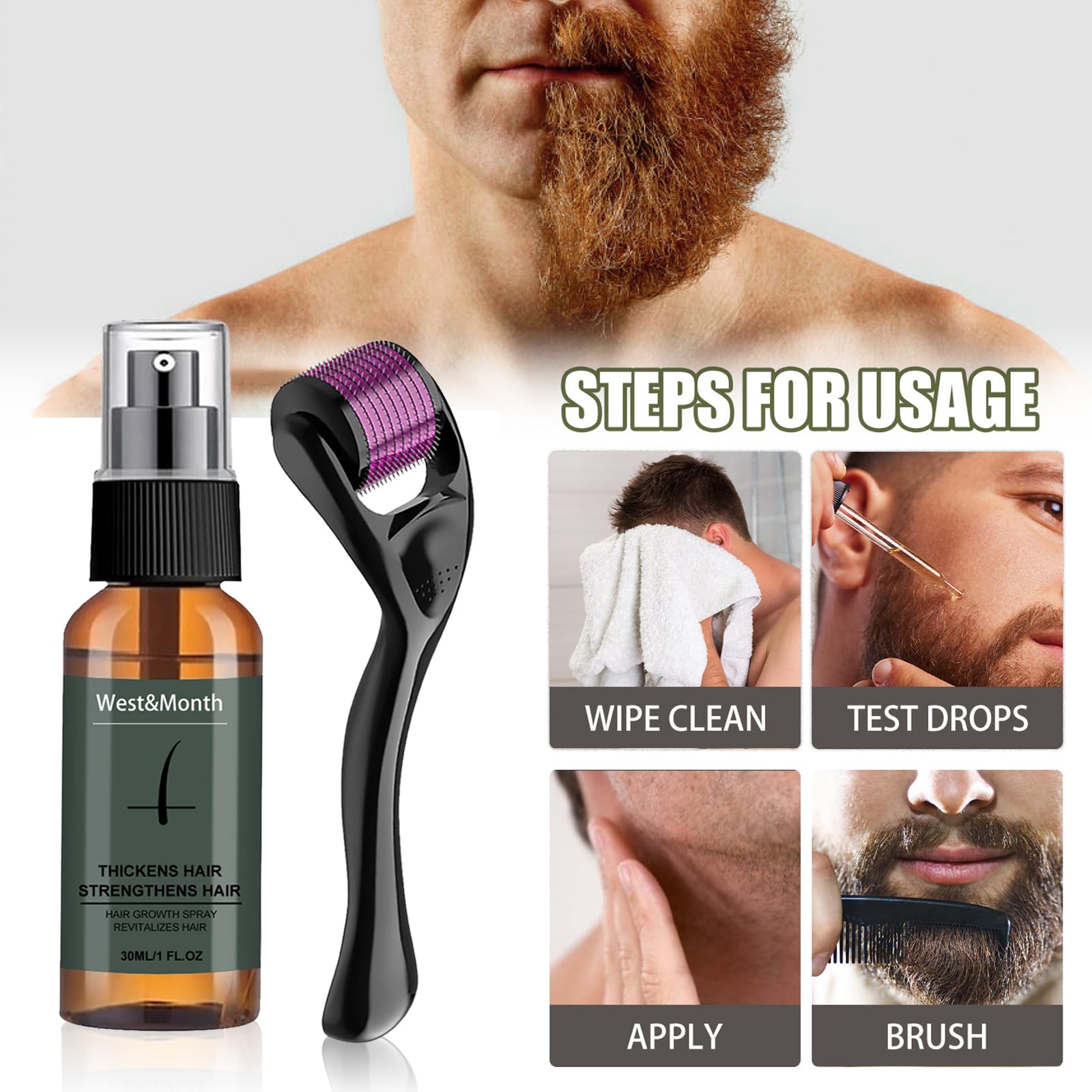 Bartwuchs-Set,Bartwuchs set mit Titanium Derma Roller,Beard Oil für Männer,Bartroller Kit 0.5mm,Bartwuchs-Serum-Öl,Bartwuchsmittel männer,Bartpflege-Set Bestes Geschenk für Männer/Vater