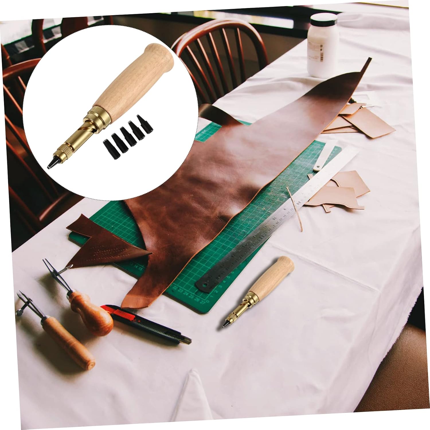 TEHAUX 6pcs Alloy Steel Automatic Leather Punch Set to Punching Tool for Leather Craft Handbags and Canvas Projects