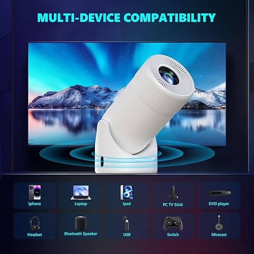 Miniatura 4 de Proyector portátil HY300PRO MINI actualizado compatible con 4K 1080P con doble banda WIFI6 5G inalámbrico 5.2 Bluetooth Android 13,270 giratorio,