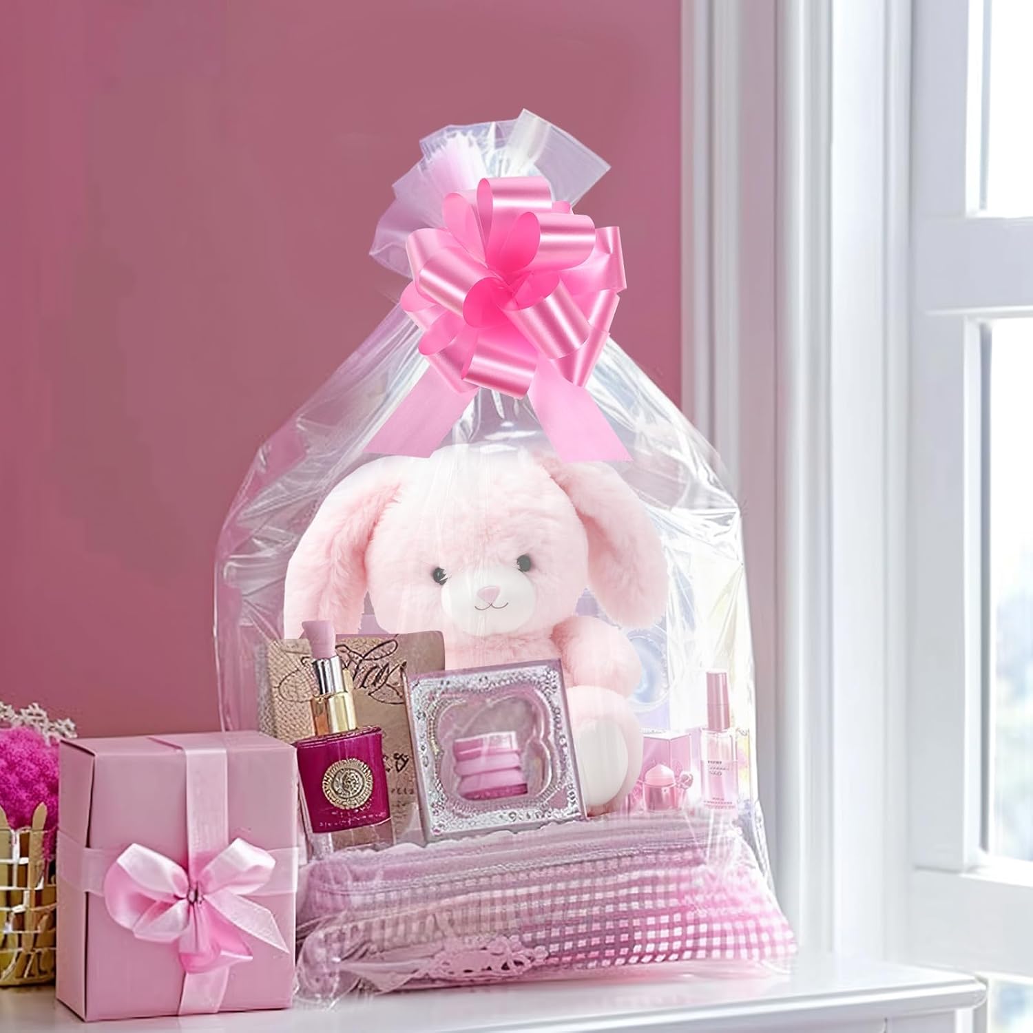 12 PCS Clear Cellophane Gift Bags 16x24 Inch Easter Cellophane Wrap with 12 Pull Bows for Baby Shower Easter Gift Baskets Birthday 2.5 Mil Thick - Image 7