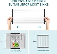 Vista 3 de BBXTYLY Estante Extra Expandible Enrollable para Secar Platos, Cubierta de Fregadero sobre el Lavabo, Accesorios de Cocina, Escurridor Enrollable