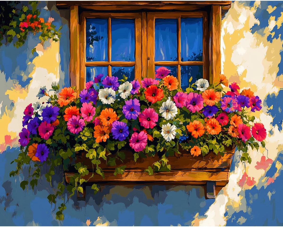 Craftoria Paint by Numbers for Adults 40"x50"cm Framed Floral Sunlit Window Blooms 24 Colors