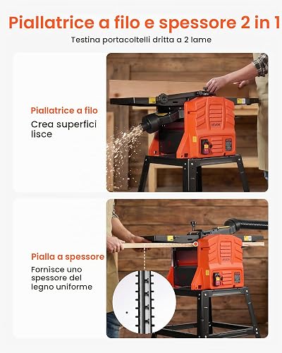 VEVOR Raboteuse Dégauchisseuse 2,4 hp Dégauchisseuse d'Établi 25,4x92,5 cm pour Bricolage Menuiserie, 8000 tr/min, avec Support, Tête de Coupe Droite à 2 Lames, Profondeur de Coupe Réglable 0-3 mm - 2