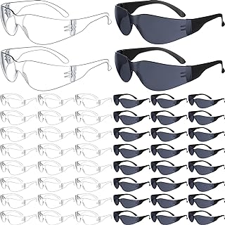 48 Pack Safety Glasses Bulk Clear Safety Goggles Black Tinted Eye Protection Glasses Anti Dust Impact Scratch Resistant Protective Eyewear for Men Women Work Lab Construction Carpentry Shooting