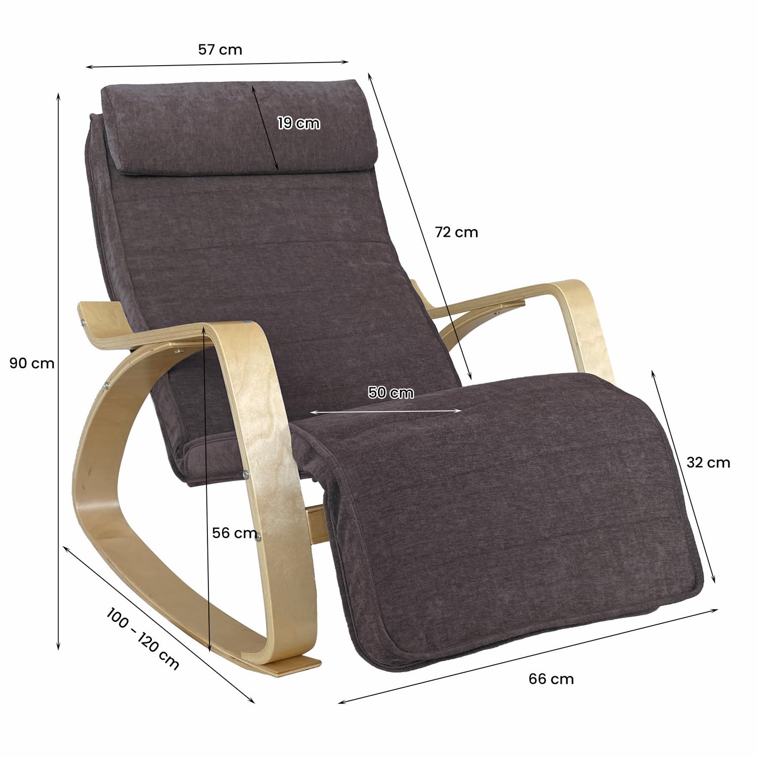 WeHome Swing Amor Fauteuil à Bascule avec accoudoirs en Bois, Rocking Chair, Fauteuil à Bascule avec Repose-Pieds réglable, Fauteuil Salon, Chaise de Chambre à Coucher (Tissu, Gris foncé)
