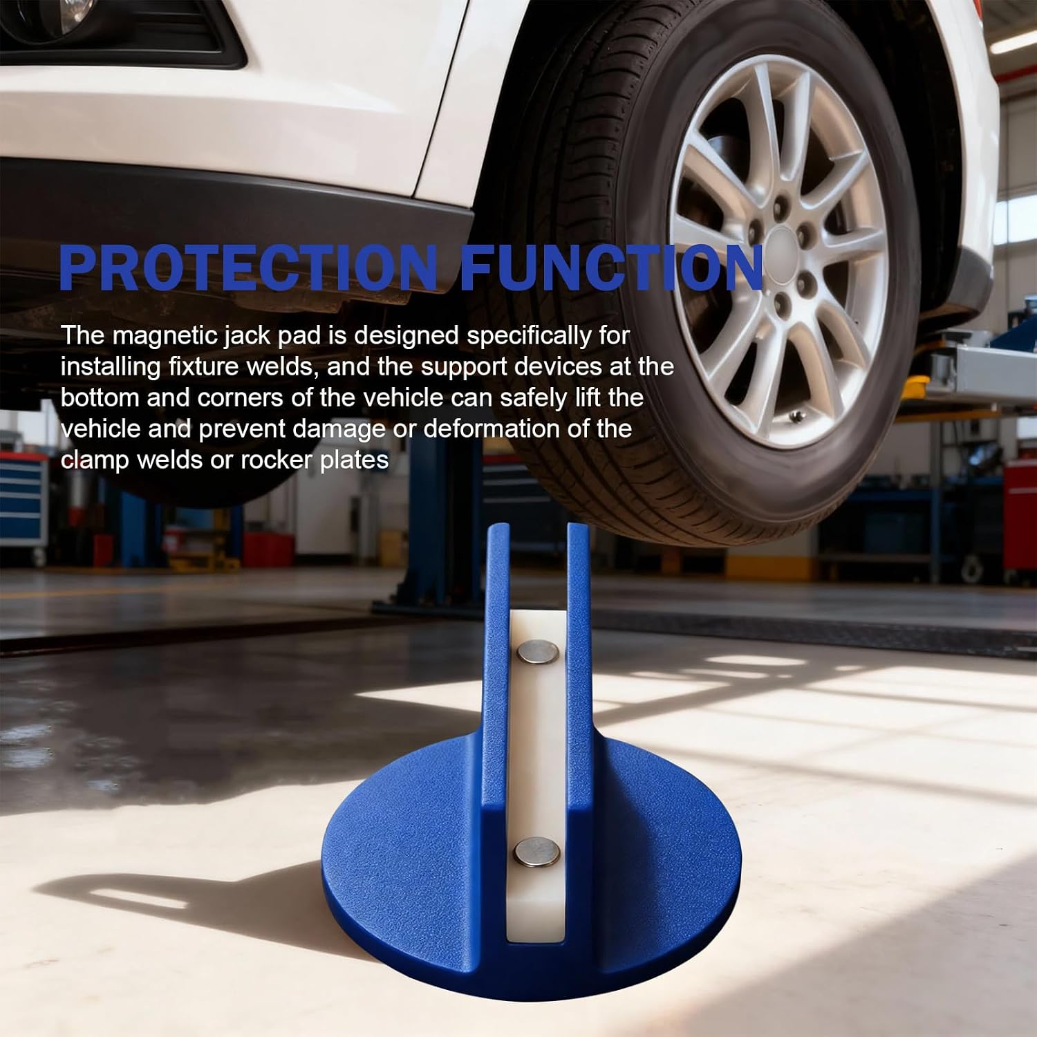 Universal Magnetic Jack Pad, 0.37" Aluminum Grooved Pinch Weld Adapter, Slotted Puck Pinch Weld Frame Rail Adapter, Magnetic Floor Jacks Pad Tool for Car Repair Accessory (Blue)
