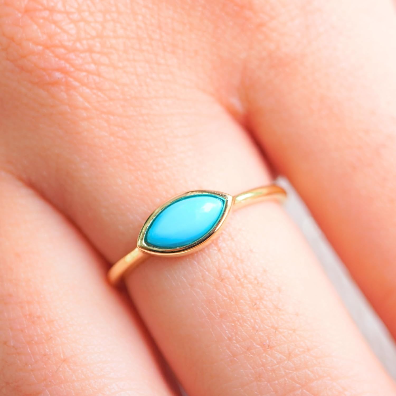Dainty Gemstone Marquise Ring for Women – 925 Sterling Silver 18K Gold Plated Minimalist Stacking Ring, Trendy Delicate Ring for Her, Fashion Jewelry Gift